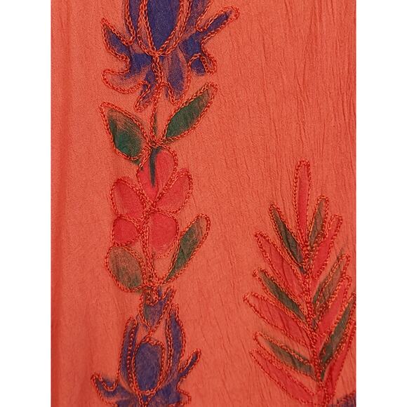 Asymmetrical Dress Boho Hippie Watercolor Ombre Peach Rust Floral Embroidered M - Picture 8 of 15